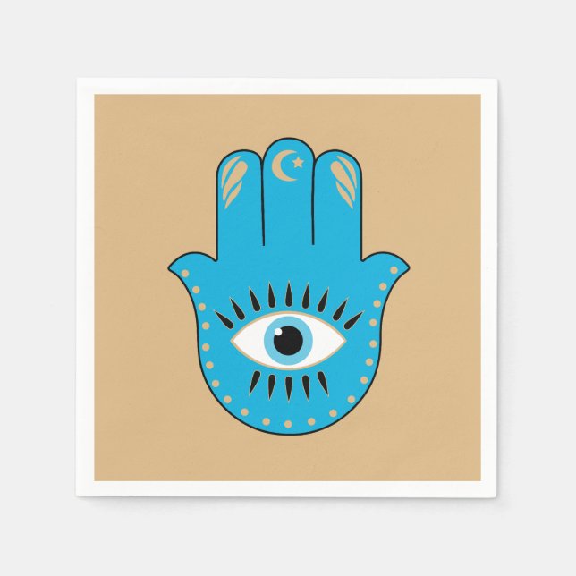 Hamsa Hand griechisches Evil Eye Blue Serviette (Vorderseite)