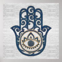 Hamsa Hand - Hand aus Fatima-blauem Holz