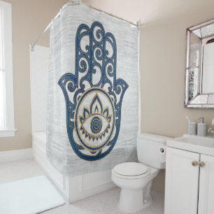 Hamsa Hand - Hand des Fatima-Blauholzes Duschvorhang