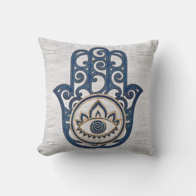 Hamsa Hand - Hand des Fatima-Blauholzes Kissen (Vorderseite)