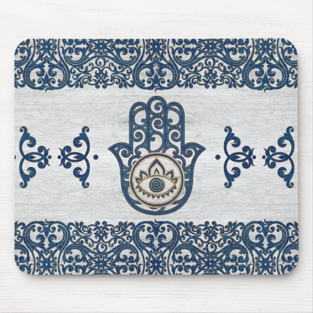 Hamsa Hand - Hand des Fatima-Blauholzes Mousepad (Vorne)