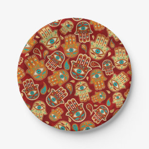 Hamsa Hand - Hand Fatima Aquamarin Terracotta Pappteller