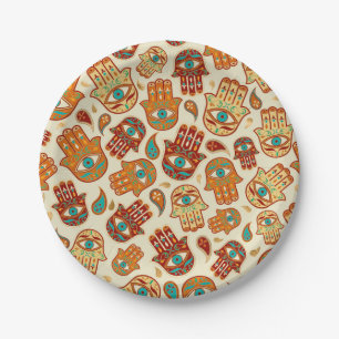 Hamsa Hand - Hand Fatima Aquamarin Terracotta Pappteller