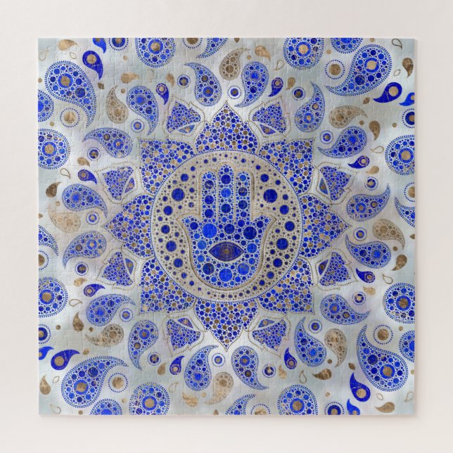 Hamsa Hand - Hand Fatima auf Mutter der Perle Puzzle (Vertikal)