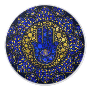 Hamsa Hand - Hand Fatima Dot Art Lapis Lazuli Keramikknauf