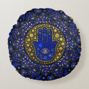 Hamsa Hand - Hand Fatima Dot Art Lapis Lazuli Rundes Kissen