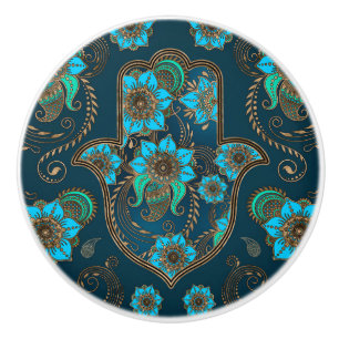 Hamsa Hand - Hand Fatima Floral Ornament Keramikknauf