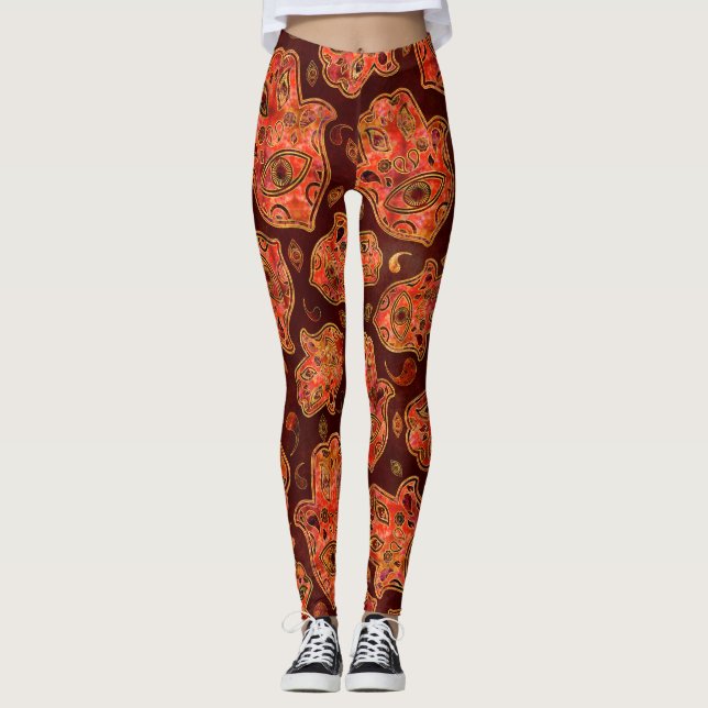 Hamsa Hand - Hand Fatima Muster Rot Leggings (Vorderseite)