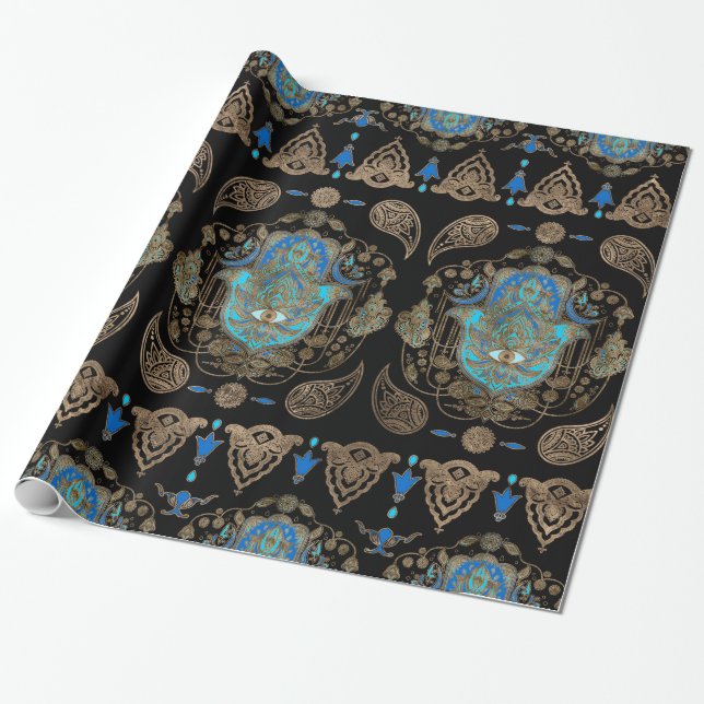 Hamsa Hand-Hand-Hand-Fatima-Ornament Geschenkpapier (Ungerollt)