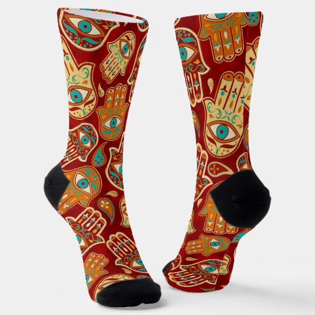 Hamsa Hand - Hand von Fatima Aquamarin Red Socken (Gewinkelt)