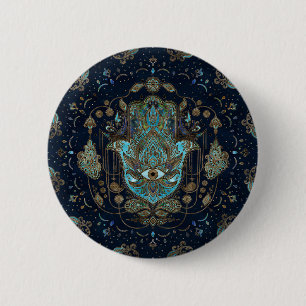 Hamsa Hand - Hand von Fatima Blue Gemstones Button