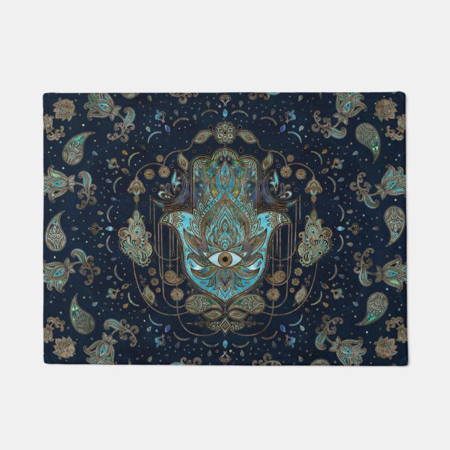 Hamsa Hand - Hand von Fatima Blue Gemstones Fußmatte (Vorderseite)