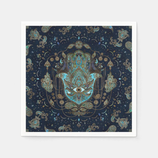 Hamsa Hand - Hand von Fatima Blue Gemstones Serviette (Vorderseite)