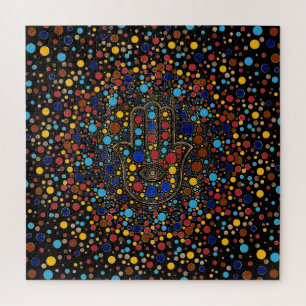 Hamsa Hand - Hand von Fatima bunt Punkt art Puzzle