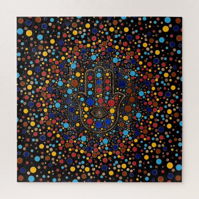 Hamsa Hand - Hand von Fatima bunt Punkt art Puzzle (Vertikal)