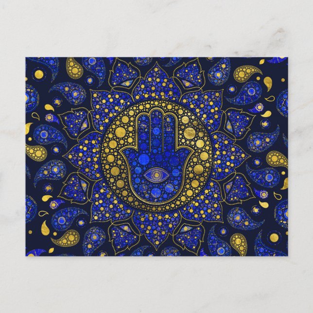 Hamsa Hand - Hand von Fatima Dot Art Lapis Lazuli Postkarte (Vorderseite)