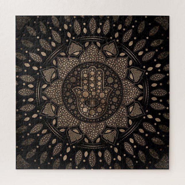 Hamsa Hand - Hand von Fatima in Lotus mandala Puzzle (Vertikal)