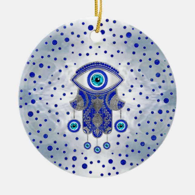 Hamsa Hand - Hand von Fatima Lapis Lazuli und Silb Keramik Ornament (Vorne)
