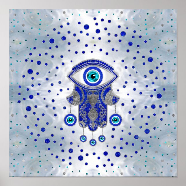 Hamsa Hand - Hand von Fatima Lapis Lazuli und Silb Poster (Vorne)