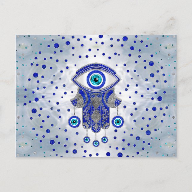 Hamsa Hand - Hand von Fatima Lapis Lazuli und Silb Postkarte (Vorderseite)