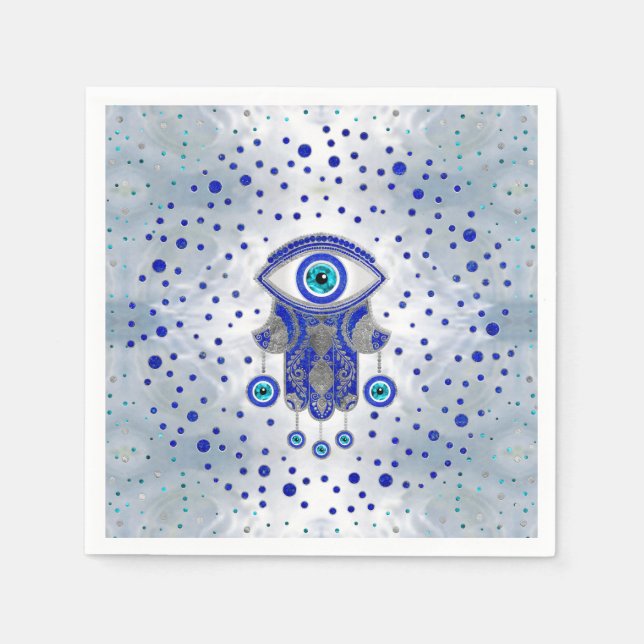 Hamsa Hand - Hand von Fatima Lapis Lazuli und Silb Serviette (Vorderseite)
