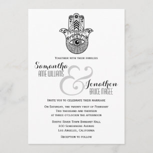 Hamsa Hand Hochzeit Schwarz-Weiß Einladung