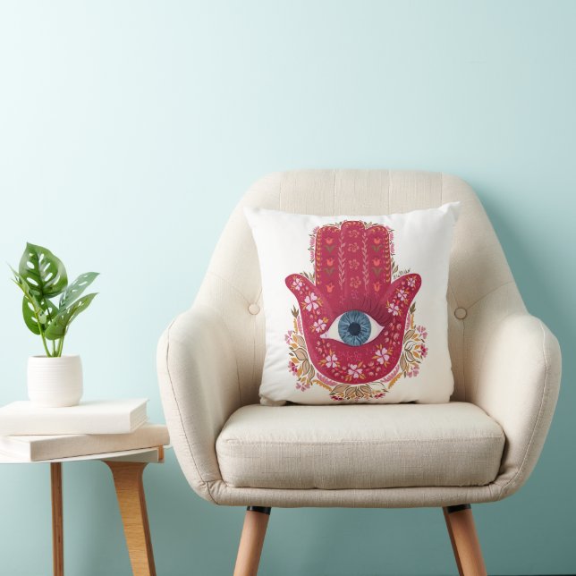 Hamsa Hand_Magenta_Cream Pillow Kissen (Stuhl )