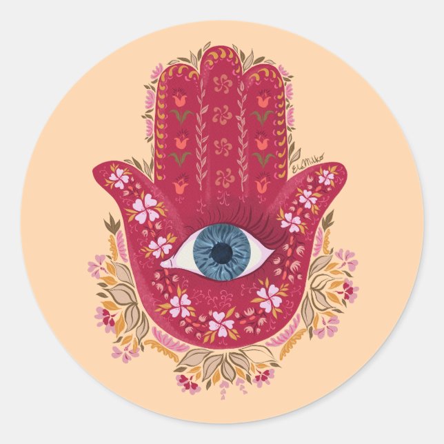 Hamsa Hand_Magenta_Cream Sticker (Vorderseite)