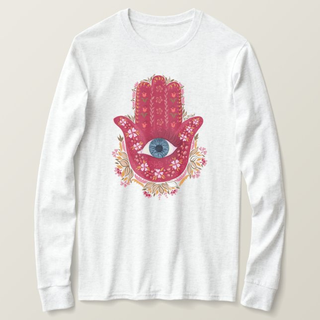 Hamsa Hand_Magenta_Cream Tshirt (Design vorne)