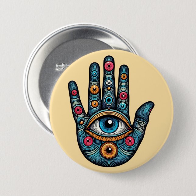 Hamsa Hand mit Augenkunstdarstellung Button (Vorne & Hinten)