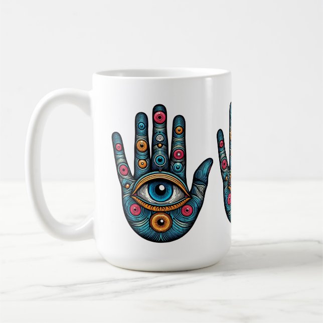 Hamsa Hand mit Augenkunstdarstellung Kaffeetasse (Links)