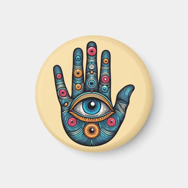 Hamsa Hand mit Augenkunstdarstellung Magnet (Vorne)