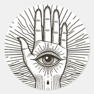 Hamsa Hand mit Augenkunstdarstellung Runder Aufkleber