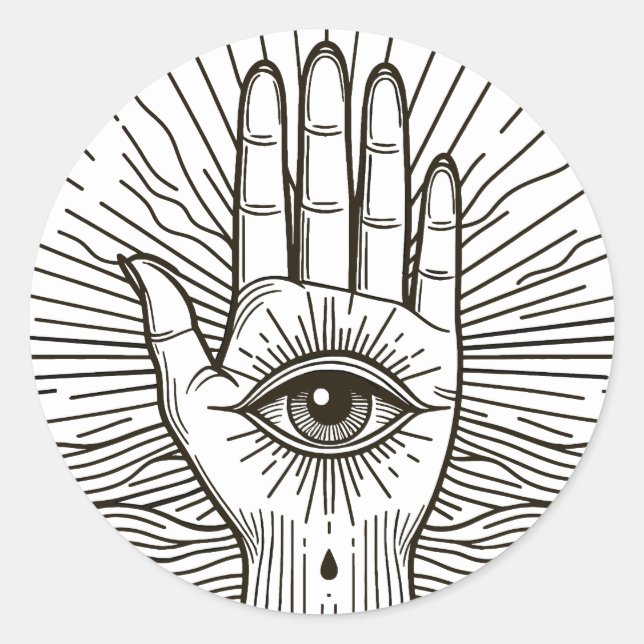 Hamsa Hand mit Augenkunstdarstellung Runder Aufkleber (Vorderseite)