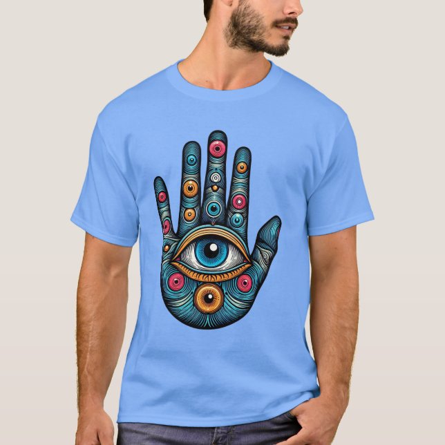 Hamsa Hand mit Augenkunstdarstellung T-Shirt (Vorderseite)