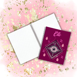 Hamsa Hand mit bösen Augen und Herz rosa auf Wein Notizbuch
