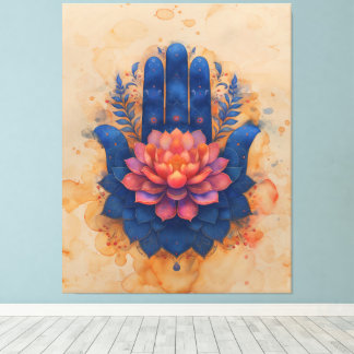 Hamsa Hand mit Lotus-Blume Leinwanddruck