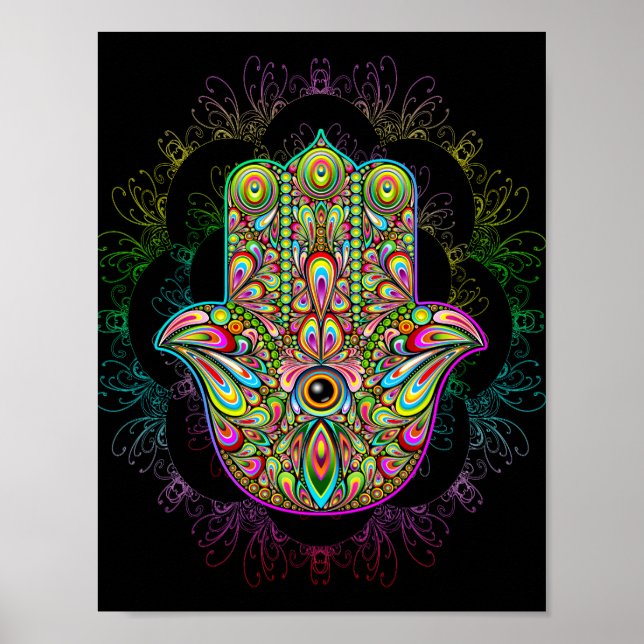 Hamsa Hand Psychedelic Art Poster (Vorne)