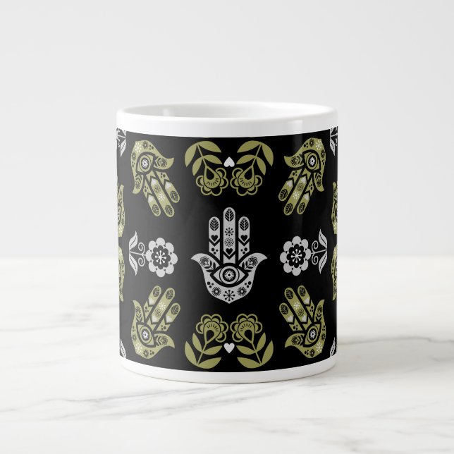 Hamsa-Hand-Schutz-Kunst Jumbo-Tasse (Vorderseite)