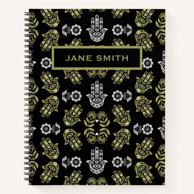 Hamsa-Hand-Schutz-Kunst Notizbuch (Vorderseite)