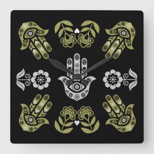 Hamsa-Hand-Schutz-Kunst Quadratische Wanduhr