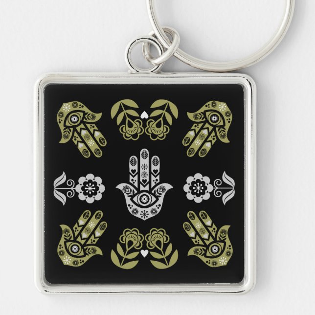 Hamsa-Hand-Schutz-Kunst Schlüsselanhänger (Vorne)