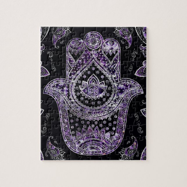Hamsa Hand - Silber und Amethyst Puzzle (Vertikal)