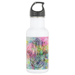 HAMSA Hand Symbol Farbige Wasserfarbe Edelstahlflasche