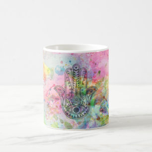 HAMSA Hand Symbol Farbige Wasserfarbe Kaffeetasse