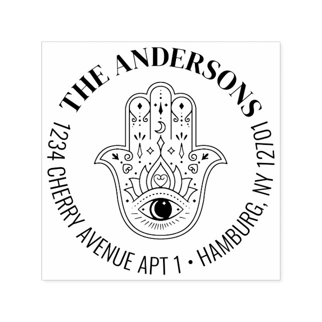 Hamsa Hand von Fatima Evil Eye Rücksendeadresse Permastempel (Design)