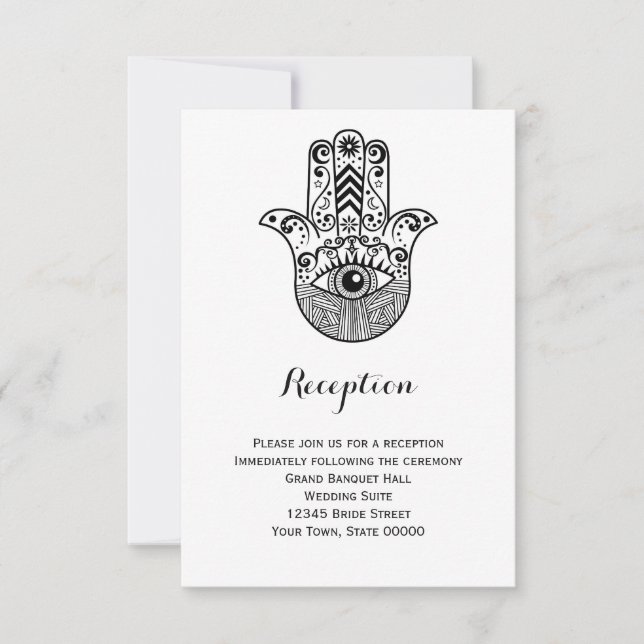 Hamsa Hand Wedding Reception Info Card Einladung (Vorderseite)