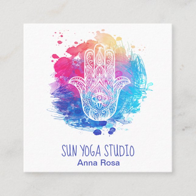 *~* Hamsa Handaugen-Yoga-heiliges Aquarell Quadratische Visitenkarte (Vorderseite)
