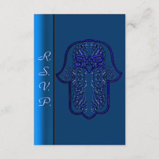 Hamsa Handfeat: Herz (Hochzeit) (blau) RSVP Karte