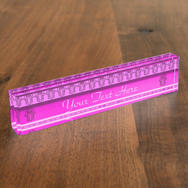 Hamsa Handfeat: Herz (rosa) (Monogramm) Namensplakette (Seite)
